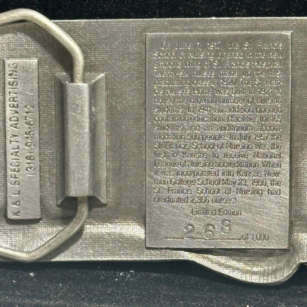 Vintage 1987 St Francis School of Nursing Wichita KS Belt Buckle Limited Edition